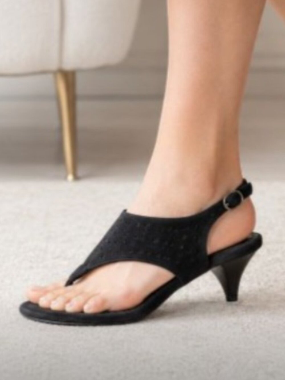 J. Renee Lora NWOB Black Leather Slingback Sandals Size 10W Cone Heel Cocktail